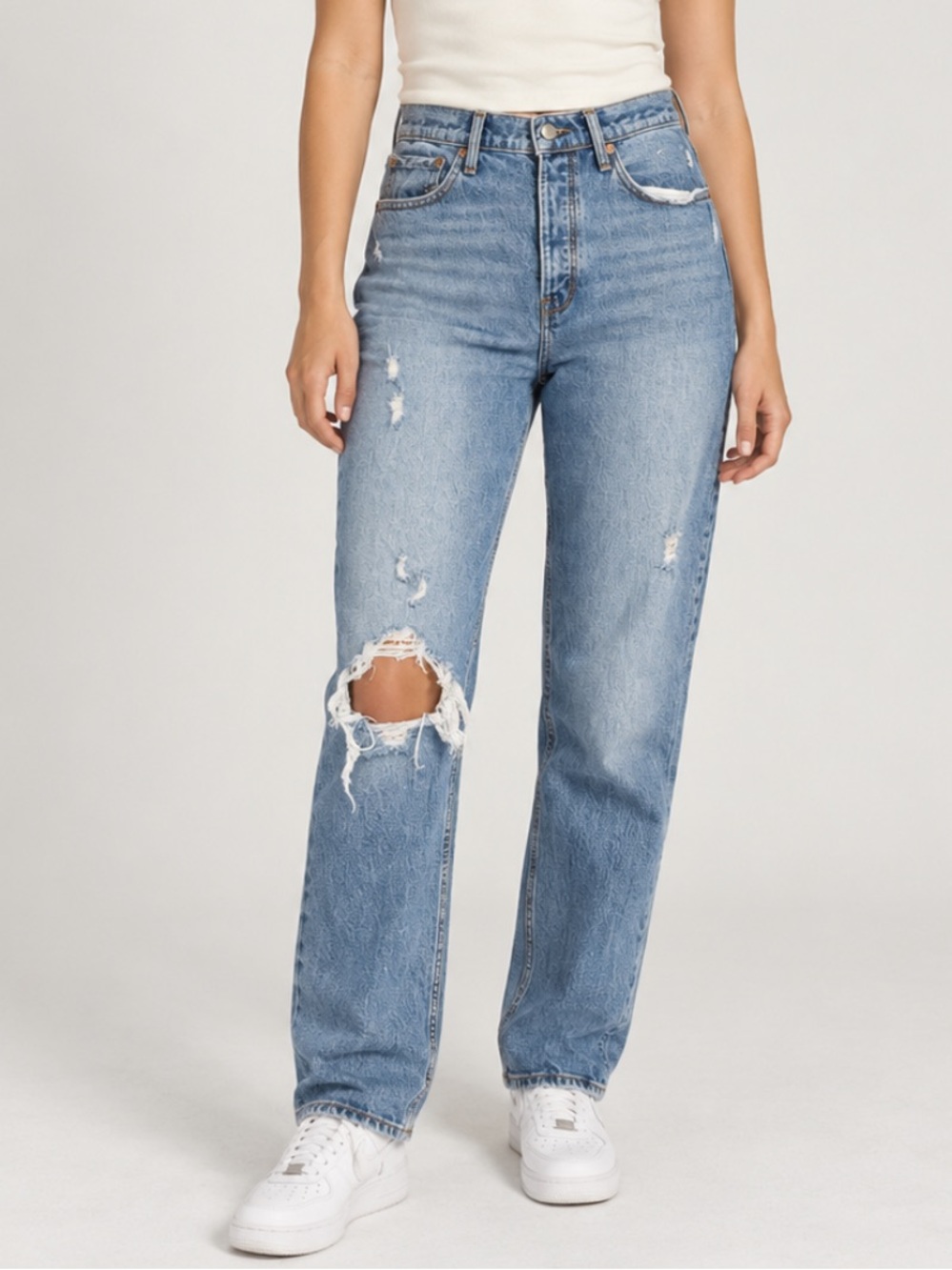 Abercrombie & Fitch High Rise Dad Jeans Distressed Blue 28 6 Long 40029